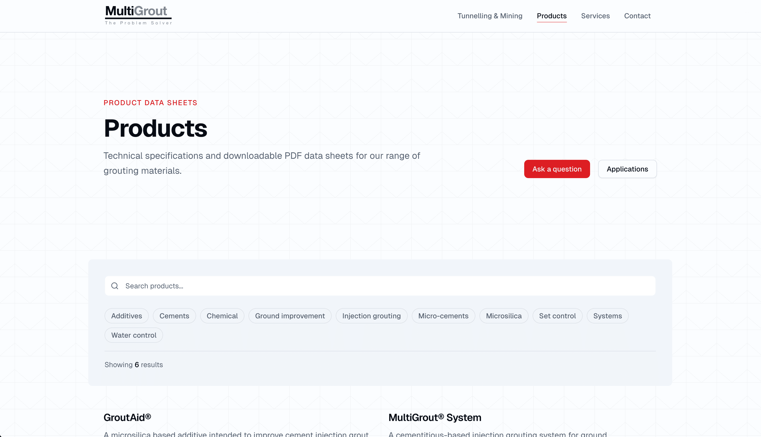 The new website's product search